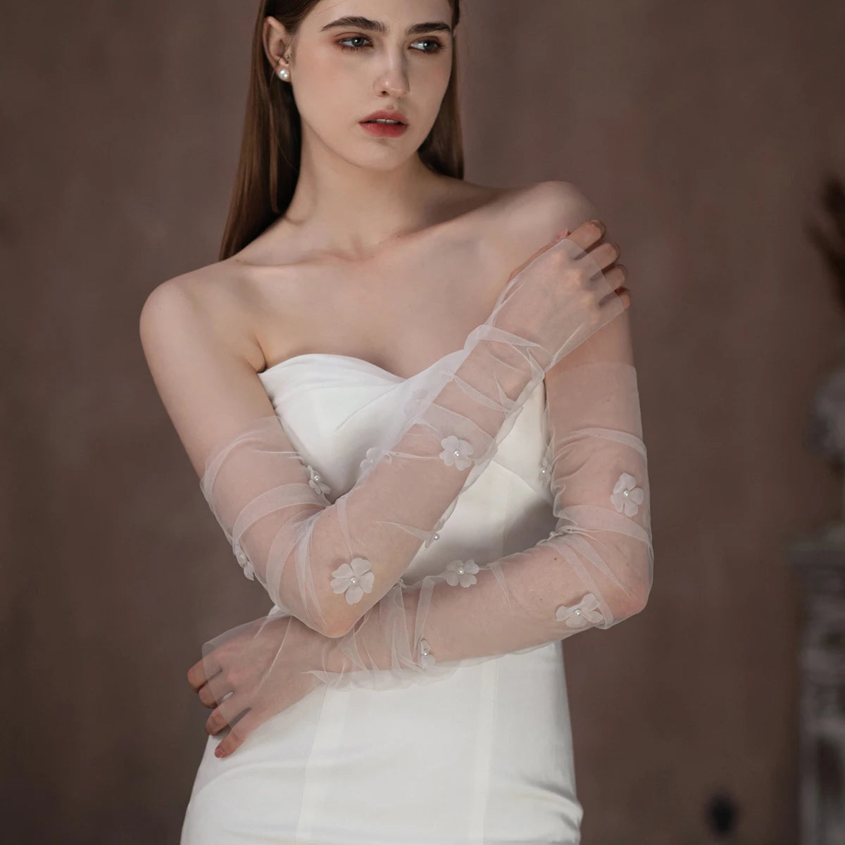 Elegant Wedding Bridal Gloves Soft Tulle Beading