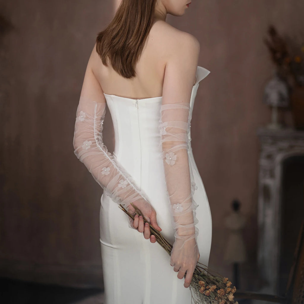 Elegant Wedding Bridal Gloves Soft Tulle Beading