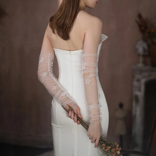 Elegant Wedding Bridal Gloves Soft Tulle Beading